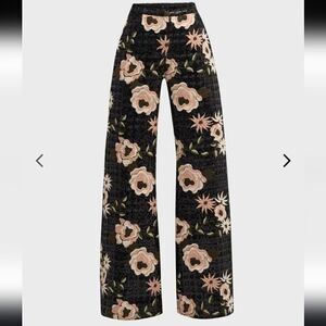 NWT Elie Saab Floral Embroidered Tweed Pants Sz 2 Luxury Designer Wide Leg
